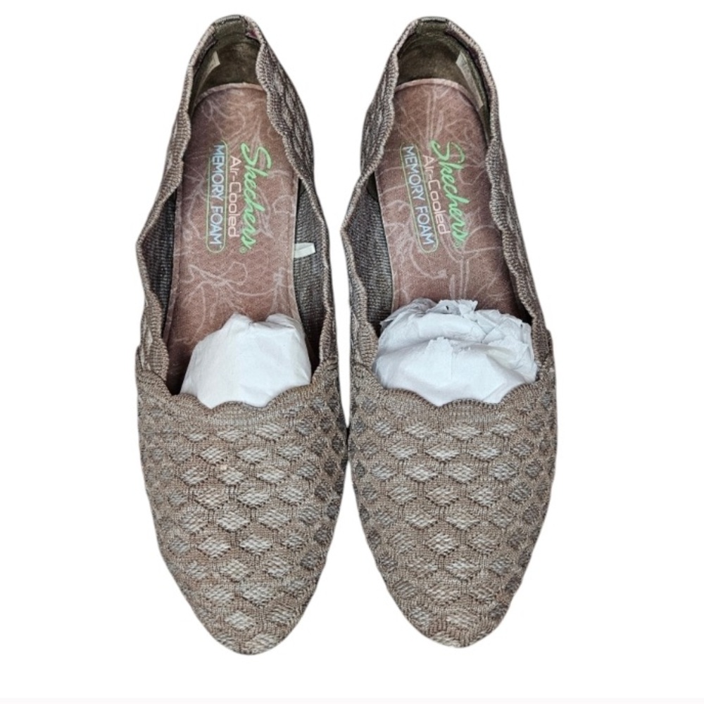 Skechers Cleo Honeycomb Knit Stretch Flats Dark Taupe Nude